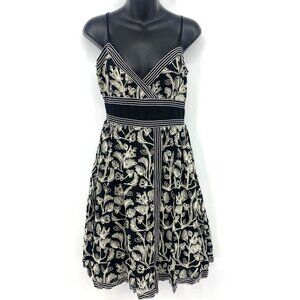 Max Studio Women Cami Dress Small S Black Embroidered Floral  Faux Wrap V-Neck